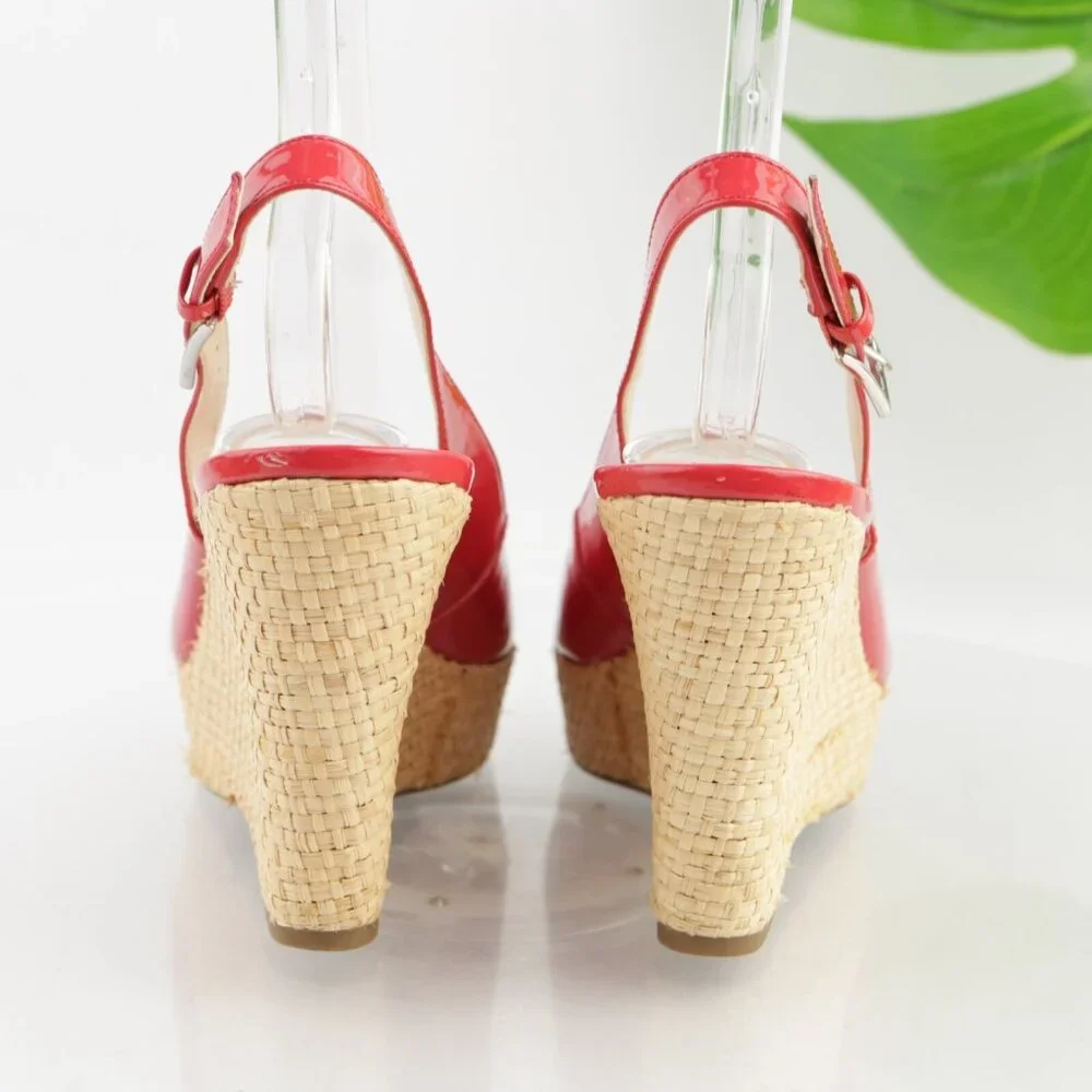 Franco Sarto Womens Sarah Sandal Size 9 Red Patent Wedge Heel Platform Slingback